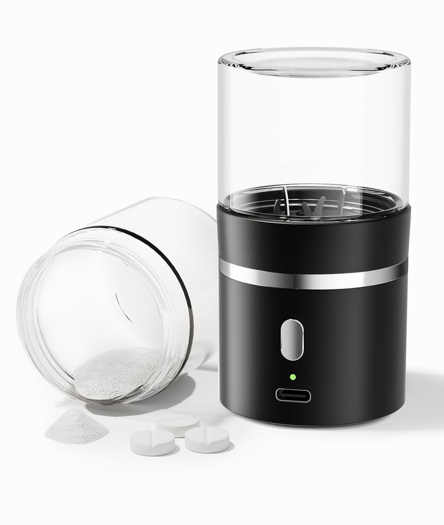 Electric Pill Crusher, Portable Cordless Pill Crusher Fine Powder for Travel, Easily Crush Small and Large Pills & Vitamins for Elderly, Pets (Black)