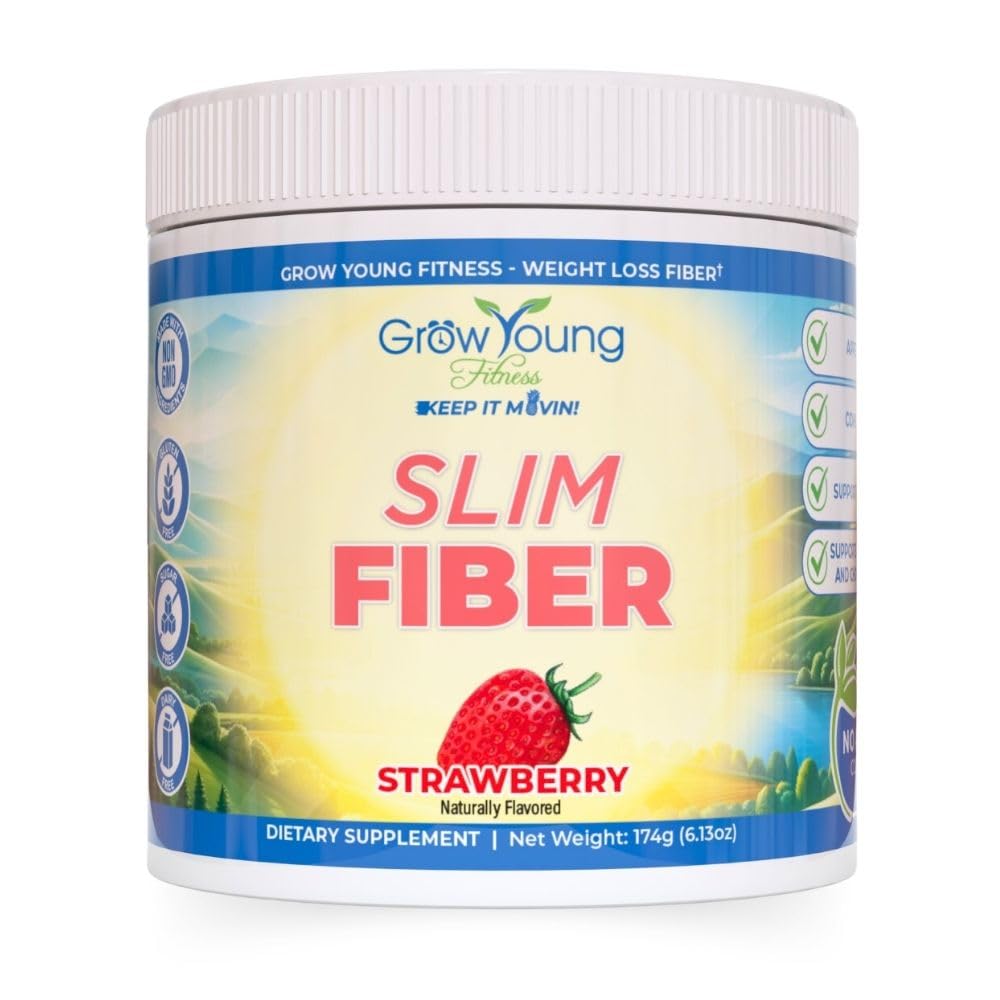 Grow Young Fitness Slim Fiber Supplement - Strawberry Fiber Powder for Digestive Support and Managing Cravings (1 Container, 30 Servings)
