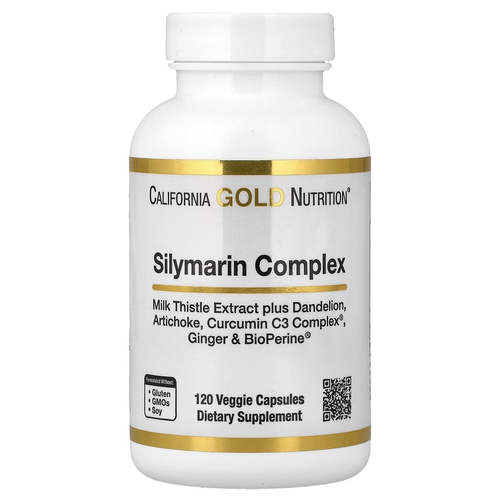 California Gold Nutrition Silymarin Liver Health Complex, Milk Thistle Extract with Curcumin, Artichoke, Dandelion, Ginger, Black Pepper, Synergistic Liver Detox & Cleanse, 120 Veggie Capsules