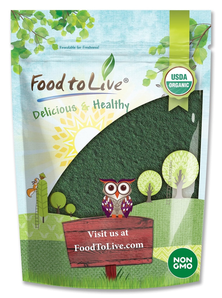 Food to Live - Organic Chlorella Powder, 1 Pound — Non-GMO, Kosher, Raw Green Algae, Vegan Superfood, Bulk, Pure Vegan Green Protein, Great for Drinks, Broken Cell Wall