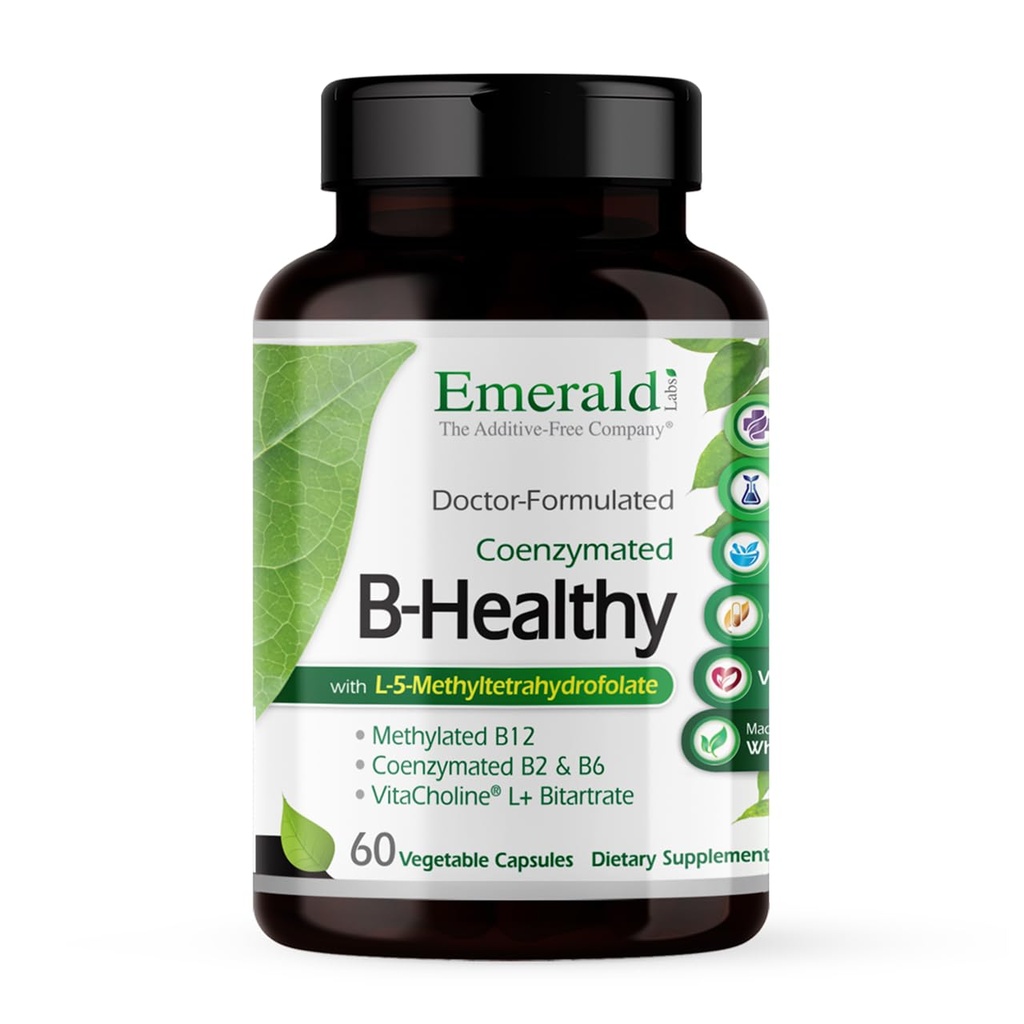EMERALD LABS B-Healthy - Vegan Vitamin B Complex - Includes Methylated Folic Acid & Full Spectrum B Vitamins - Supports Immune, Brain & Heart Health* - 60 Vegetable Capsules