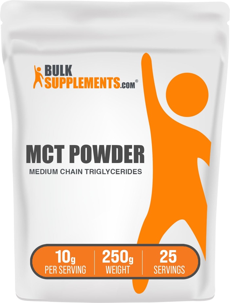 BulkSupplements.com MCT Powder - Medium Chain Triglycerides, from MCT Coconut Oil, MCT Oil Powder - MCT Supplement for Energy - Gluten Free, 10g per Serving, 250g (8.8 oz) (Pack of 1)