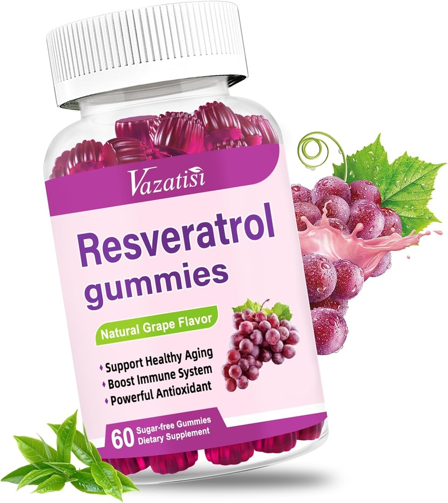 High Purity Resveratrol Gummies, 98% Trans-Resveratrol with Quercetin, Coq 10, Vitamin C, Reservatrol Supplement for Antioxidant, Anti-Aging, 60 Gummies