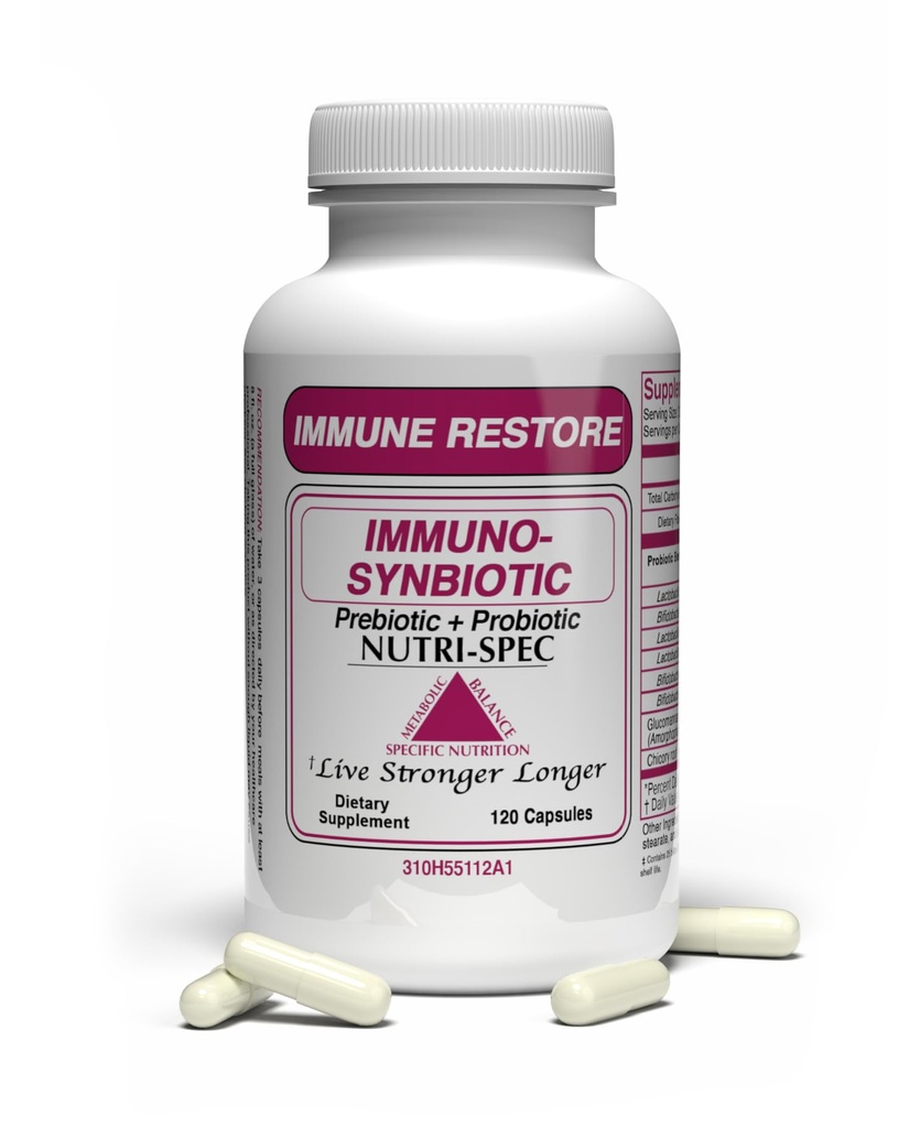 Nutri-Spec Immune Restore Probiotics & Prebiotic for Women and Men - with L reuteri, Bifidobacterium Longum & More - for Digestive Health, After Use of Antibiotics, Increased Immunity - 120 Capsules