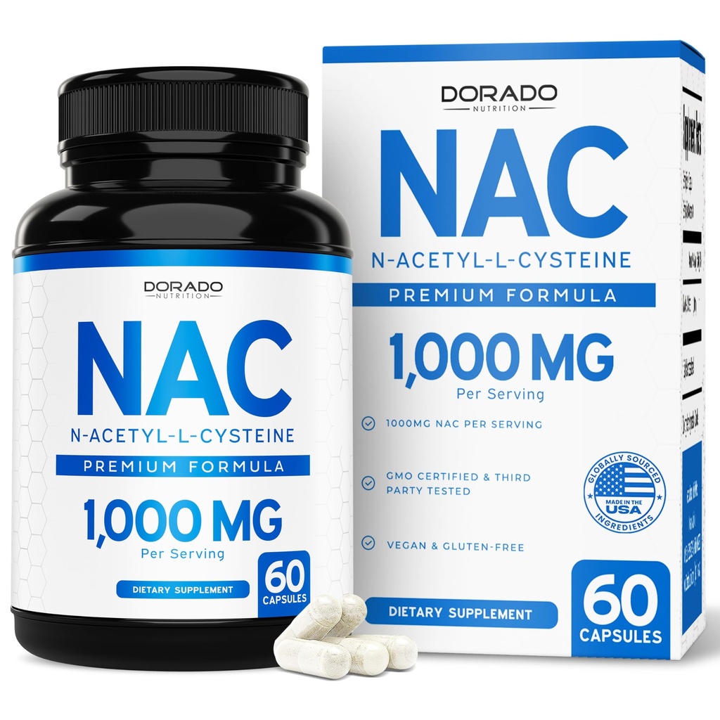 NAC Supplement (60 Capsules, 1000mg Per Serving) Premium NAC Supplement N-Acetyl Cysteine Capsules for Men and Women for Immune Support - Vegan Safe, Third Party Tested - Non GMO & USA Made
