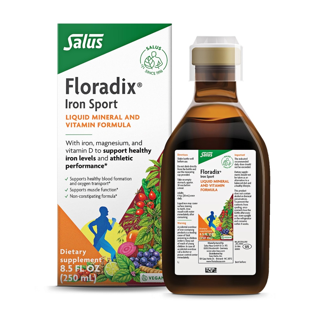 Floradix Iron Sport Liquid Mineral & Vitamin Formula - Daily Nutrition & Energy Support* - Sports Nutrition with Iron, B Vitamins & More - Vegan & Non-GMO - 8.5 fl oz