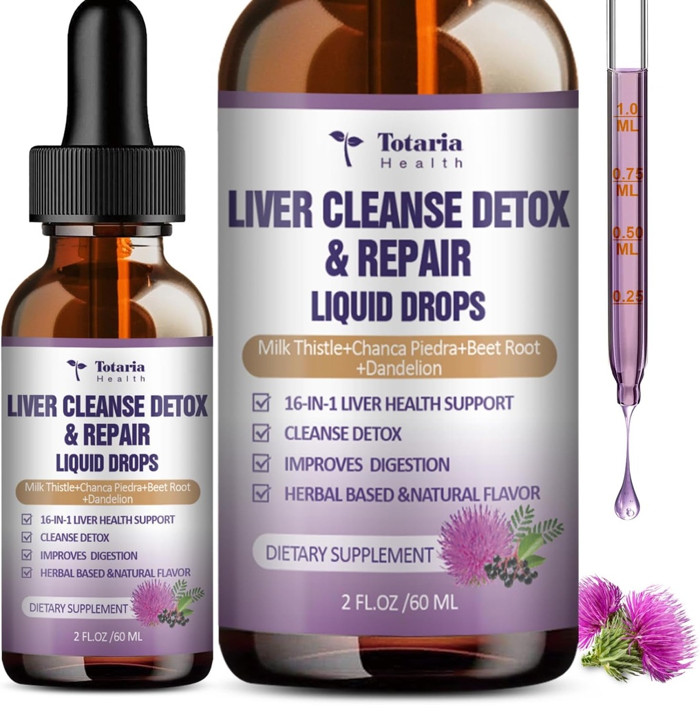 Liver Cleanse Repair Liquid,1100mg Milk Thistle Supplement Dandelion Root and 16+ Herbs for Liver Support Active Liver Health Formula No Sugar Vegan Non-GMO and All-Natural