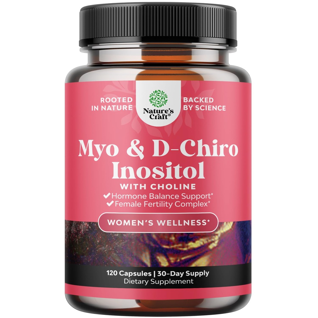Myo-Inositol & D-Chiro Inositol Capsules - Choline Inositol Supplement for Cycle and Fertility Support - Womens Hormone Balance Supplement with Myo & D-Chiro Inositol Plus Choline Bitartrate