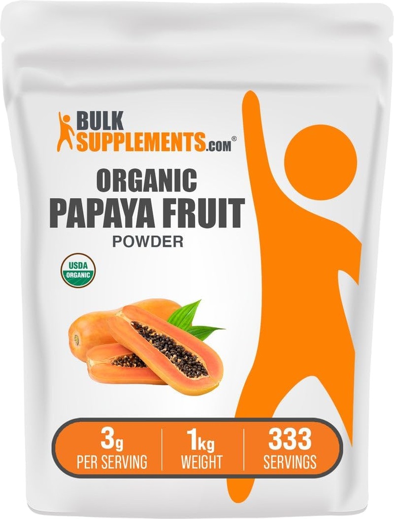 BulkSupplements.com Organic Papaya Fruit Powder - Flavoring Powder, Sourced from Carica Papaya Fruit - Gluten Free, 3g per Serving, 1kg (2.2 lbs) (Pack of 1)