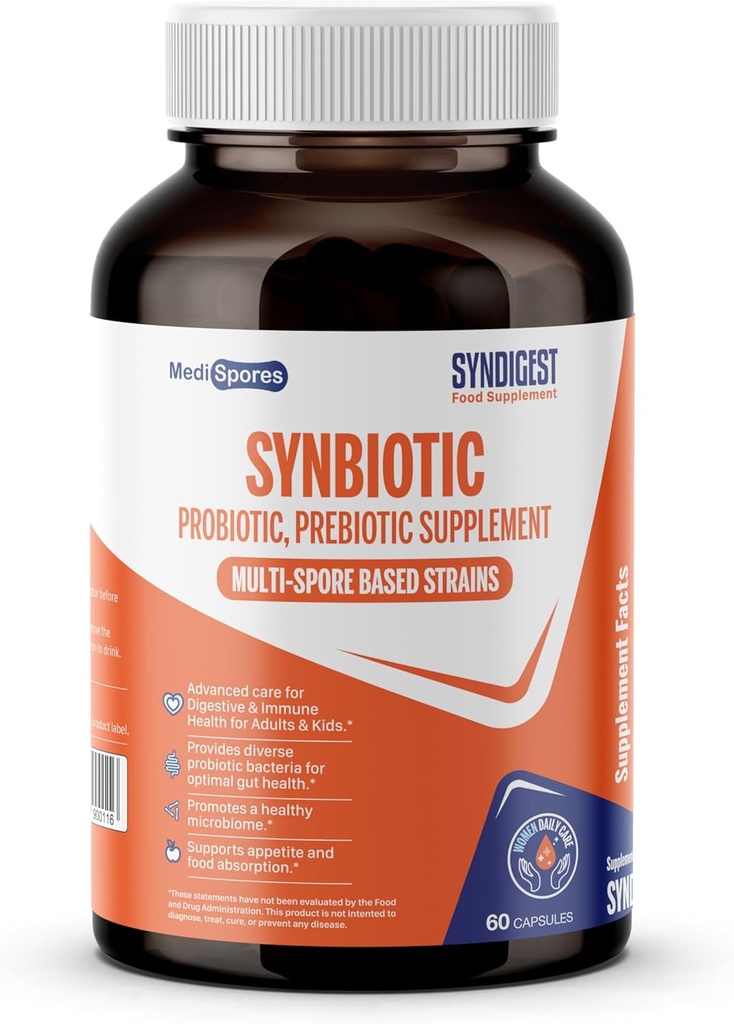 Syndigest probiotic daily care for women & men with dual benefit of 5 probiotic & prebiotic strains, balance gut health & relieves constipation, travel friendly, 60 capsules (2 billions CFU/serving)