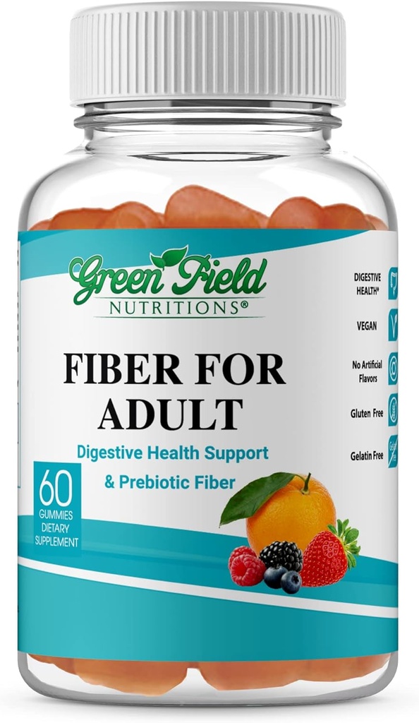 Greenfield Nutritions: Halal Fiber Gummies for Adult from Prebiotic Soluble Chicory for Digestive & Gut Support, Immune Support, Non-GMO, Gelatin Free, Gluten Free 60 Counts, Halal Vitamins