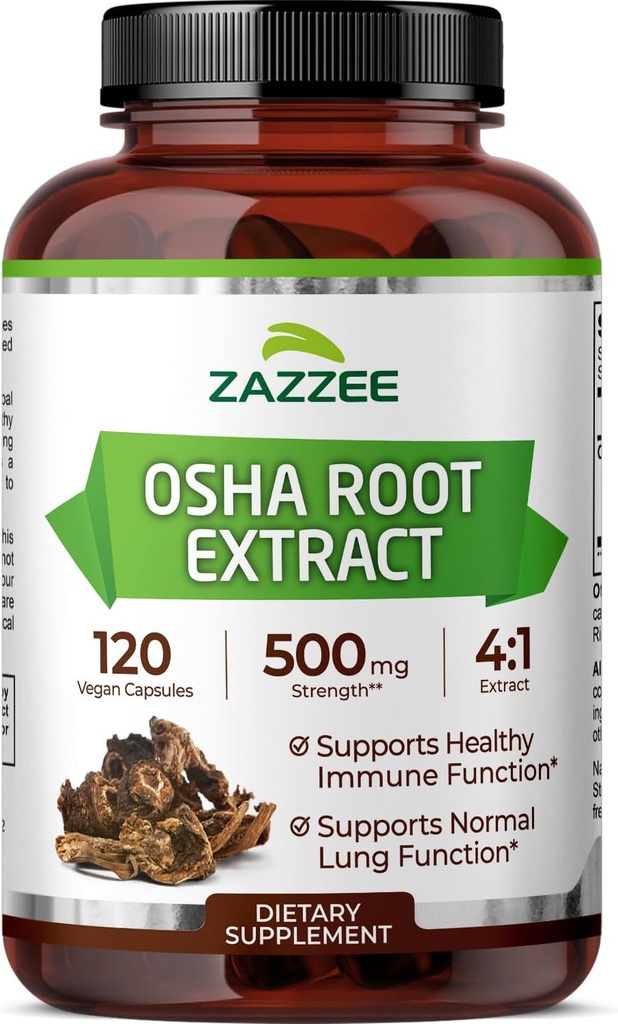 Zazzee OSHA Root 4:1 Extract, 500 mg Strength, 120 Vegan Capsules, 4 Month Supply, Concentrated and Standardized 4X Extract, 100% Vegetarian, Ligusticum porteri, All-Natural and Non-GMO