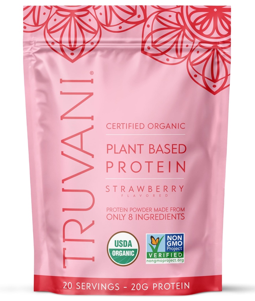 Truvani Vegan Pea Protein Powder | Strawberry | 20g Organic Plant Based Protein | 20 Servings | Keto | Gluten & Dairy Free | Low Carb | No Added Sugar