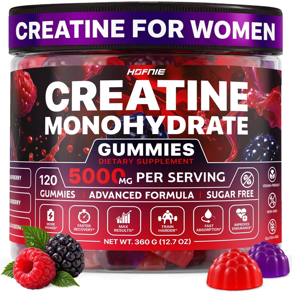 Creatine Monohydrate Gummies 5000mg - Energy Chews, Men & Women, 120 Ct