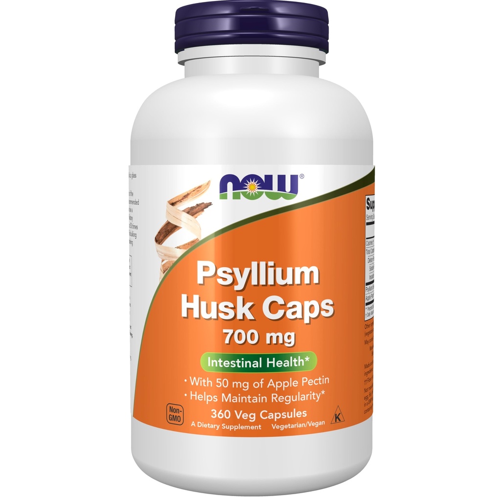 NOW Foods Supplements, Psyllium Husk Caps 700 mg with 50 mg of Apple Pectin, Intestinal Health*, 360 Veg Capsules