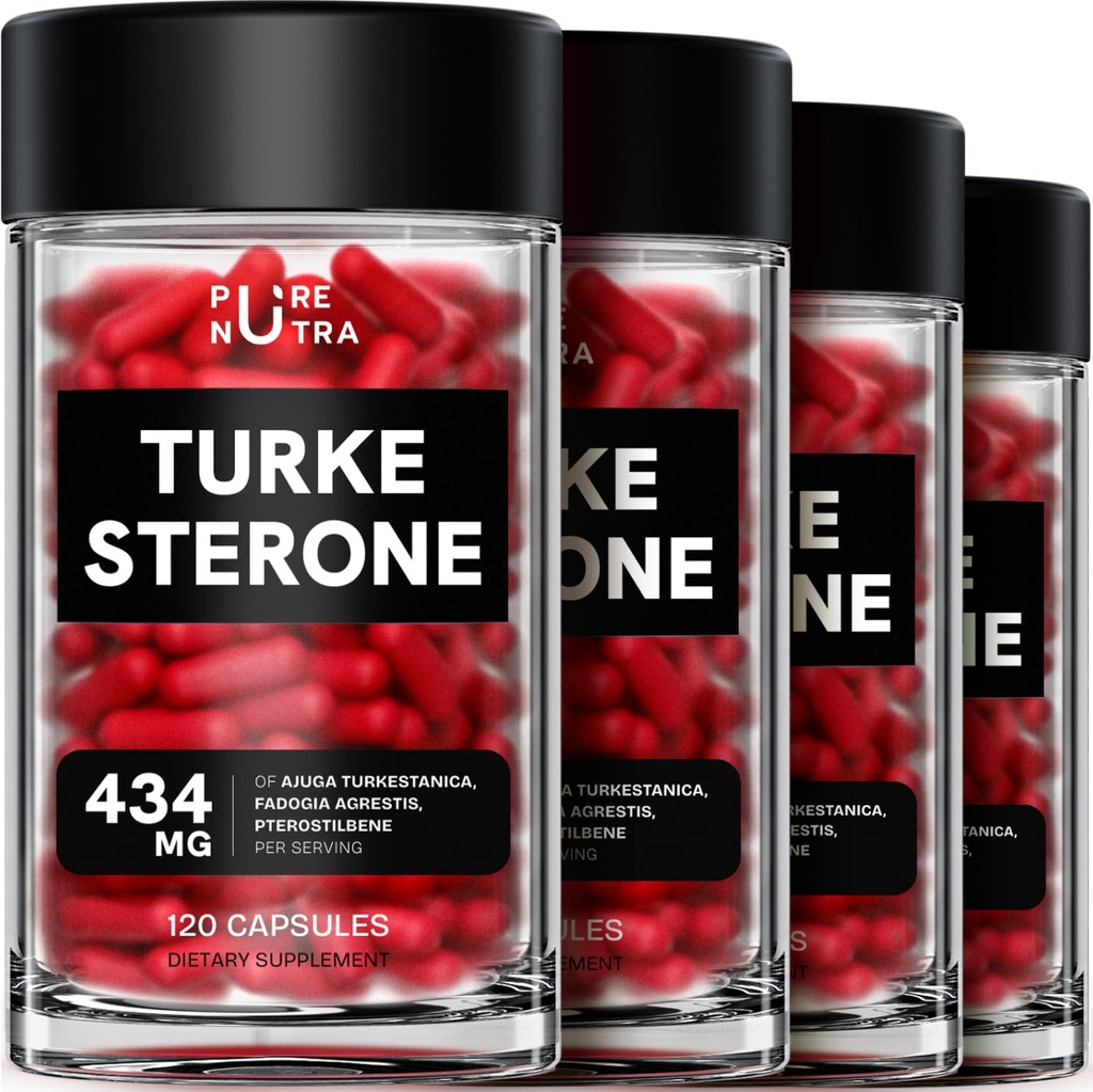 Organic Turkesterone Supplement for Men - Muscle Recovery & Growth with Organic Fadogia Agrestis, Pterostilbene, Ajuga Turkestanica | Complexed Turkesterone Powder | 480 Servings - 4 Packs