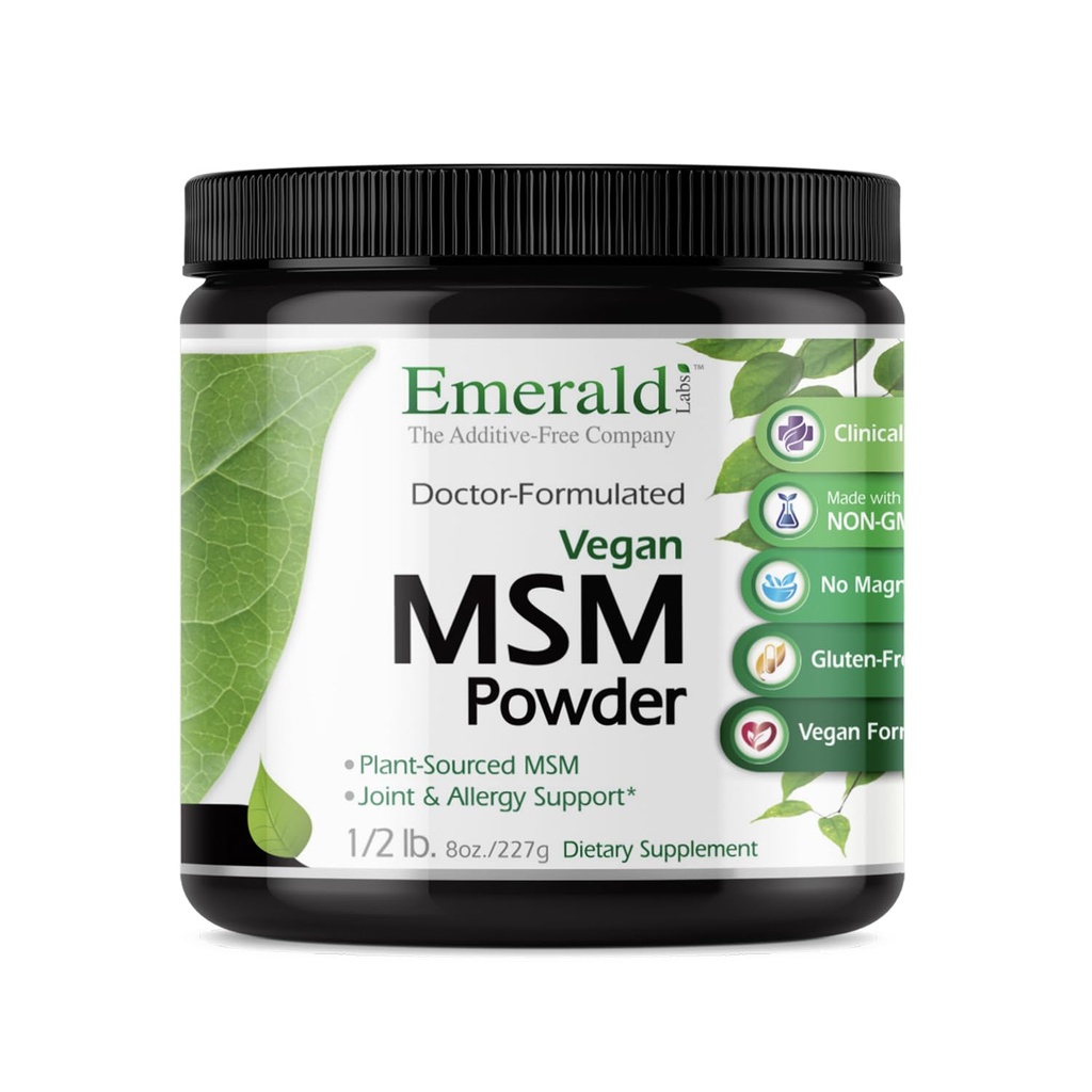 EMERALD LABS MSM Powder - Plant-Sourced Methylsulfonylmethane Supplement for Liver Detox, Joint Health, Skin Health & More - Vegan, Gluten-Free - 8 oz
