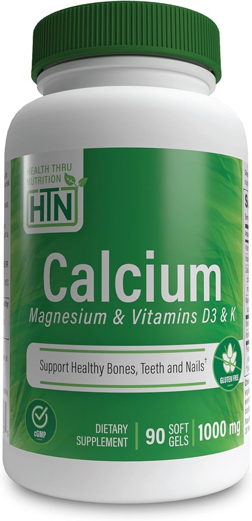 Health Thru Nutrition Calcium 1000mg and Magnesium 400mg with Vitamin D3 & K (90 Softgels)
