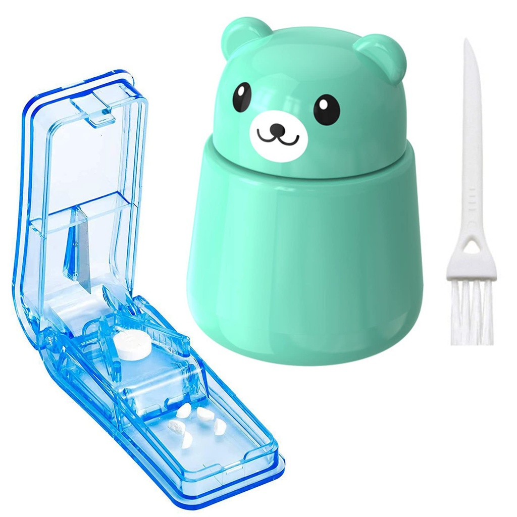 2 Pack Pill Crusher and Cutter, Pill Grinder for Vitamins and Tablets with Cleaning Brush and Durable Cutter (Green)