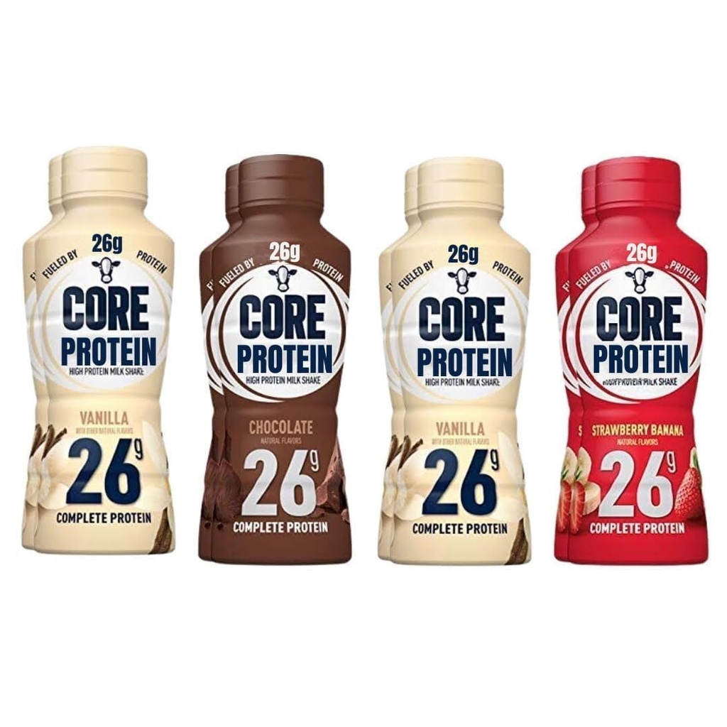 Protein 26g Protein Shakes, Liquid Ready To Drink for Workout Recovery, 4 Flavor Variety (8 Pack)
