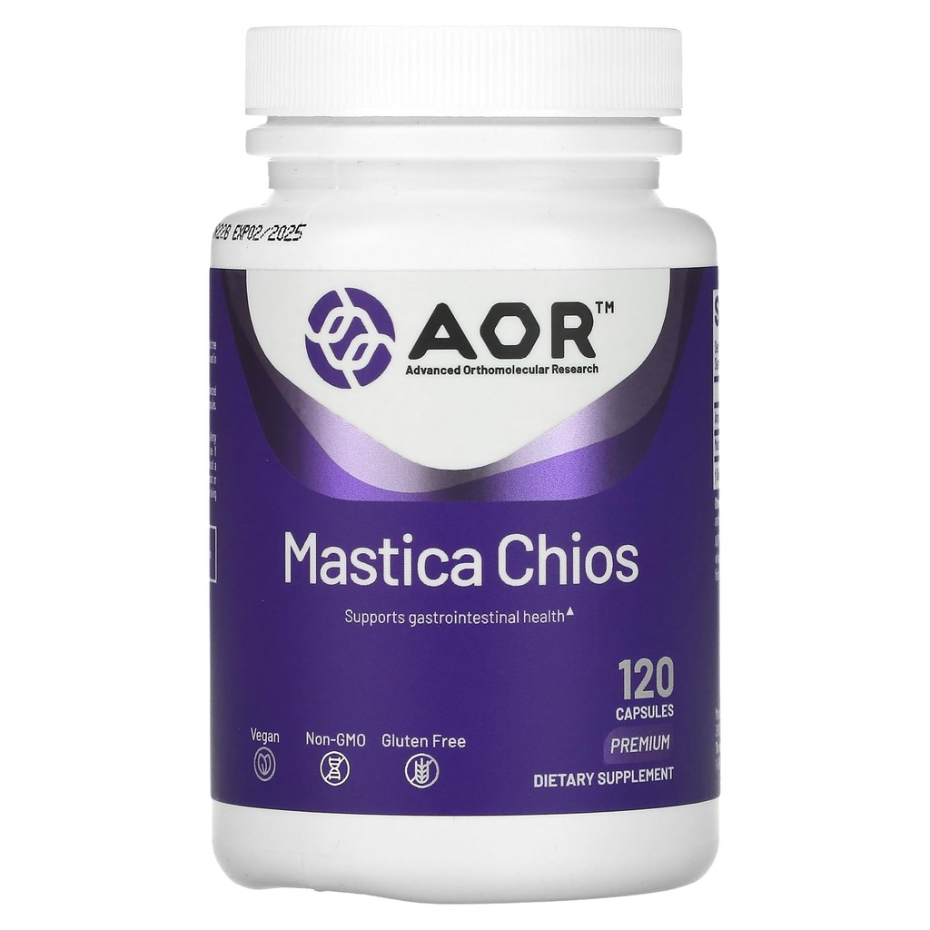 AOR Mastica Chios 400 mg, 120 Vegan Capsules, 40-Day Supply, Pure Mastic Gum from Chios Greece, Digestive Support, Gluten Free, Non-GMO, Daily Balance