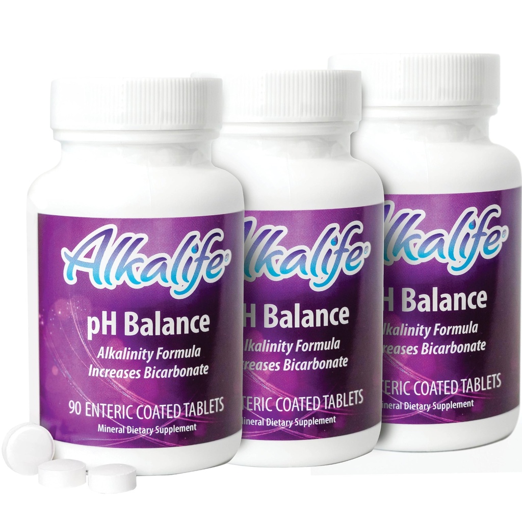 Alkalife pH Balance Tablets, 3 Pack, Alkaline Mineral Support Without the Bottles, Enteric-Coated for Maximum Absorption, Potassium & Sodium Bicarbonate, Immune Support, 90 Tablets (1 Month Supply)