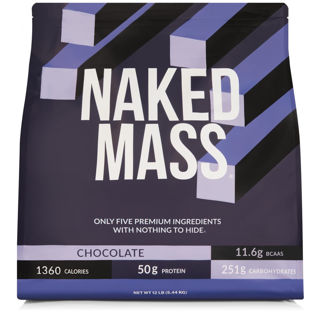 NAKED Chocolate Mass Gainer - All Natural Weight Gainer Protein Powder - 12LB Bulk, NSF Certified, GMO Free, Gluten Free & Soy Free. No Artificial Ingredients - 1,360 Calories