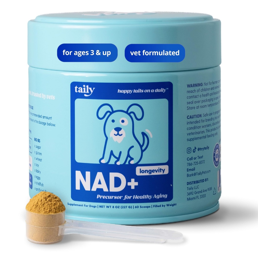 Taily NAD for Dogs – Daily Longevity Supplement – Supports Cellular Energy, Healthy Aging, Brain & Heart Function – Nicotinamide Riboside Precursor for Dogs – NAD+, Vet-Formulated, Made in USA