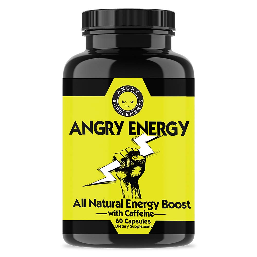 Angry Energy Caffeine Capsules by Angry Supplements, All Natural Non-GMO Energy Booster, Increase Stamina & Focus, Mind & Body Health (1-Bottle)
