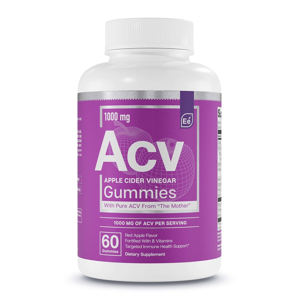 Essential Elements Apple Cider Vinegar Gummies from The Mother - Naturally-Sourced, Vegan ACV with Folic Acid and Vitamin B6 & B12 60 Count