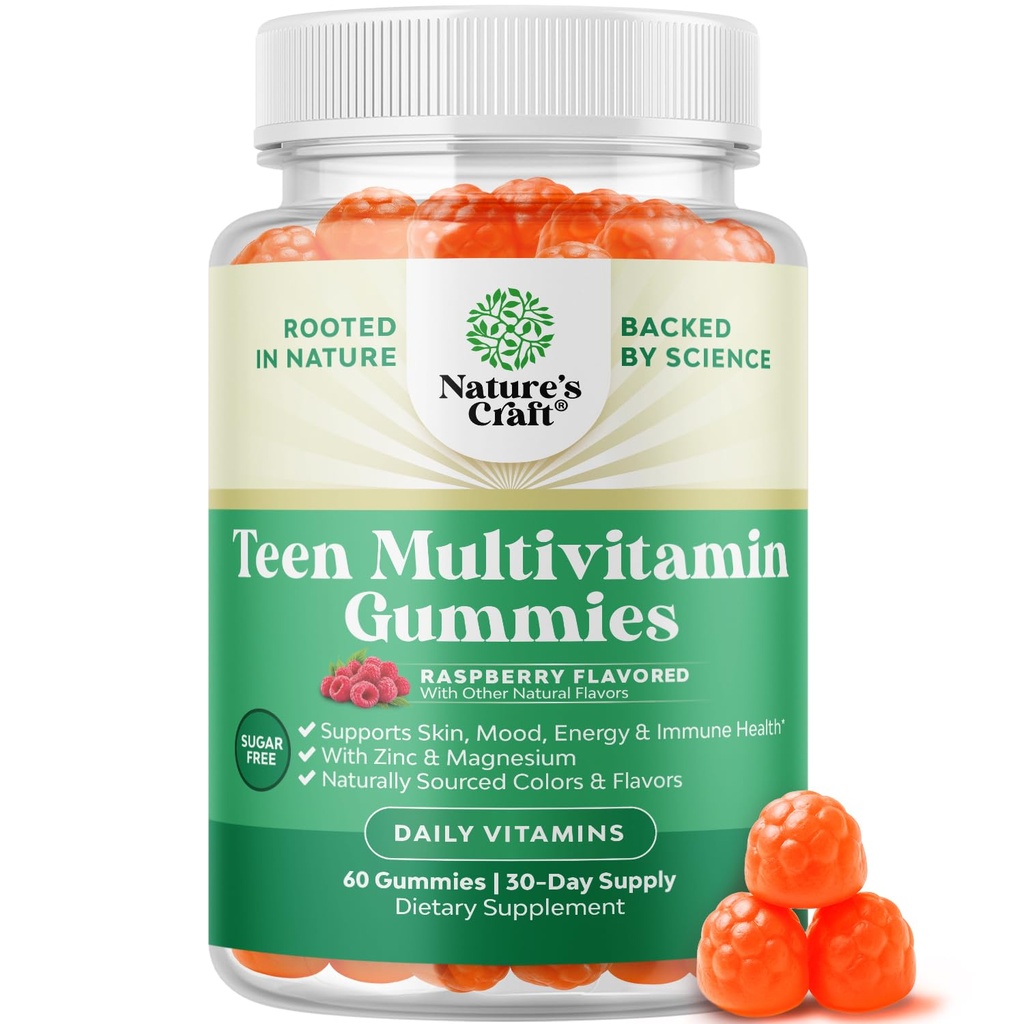 Teen Multivitamin Gummies 12-17 - Teen Boys & Girls Gummy Vitamins for Better Skin, Immune Strength, Mood & Energy Support - Teenage Girl & Boy Supplements with Zn, Mg, Vitamin A, C, D & E - 60 Ct