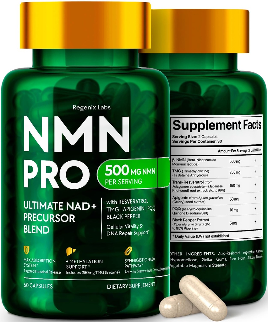 NMN Supplement 500mg - NAD Real Supplement with Resveratrol 6-in-1 Complex
