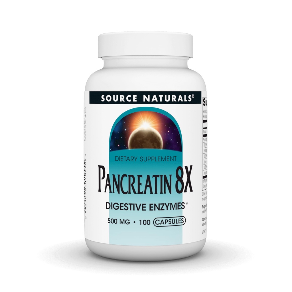 Source Naturals Pancreatin 8X, 500 mg Digestive Enzymes - 100 Capsules