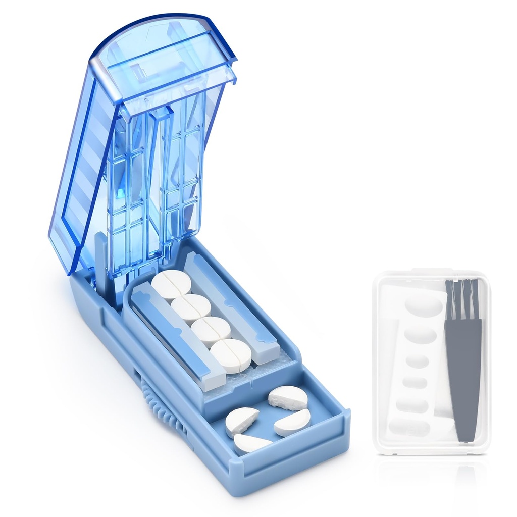 Multiple Pill Cutter for Small or Large Pills, Adjustable Pill Splitter for Multi Tablets, Stainless Steel Cutting Blade and Blade Guard