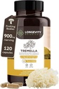 Organic Tremella Mushroom Capsules Supplement (120) | Fruiting Body 10:1 High Strength Snow Fungus Extract | 10% Beta-D Glucans | 9,000mg Raw Equivalent Per Serving | Skin Hydration & Brain Support