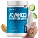 Pet MD Advanced Ear Finger Wipes for Dogs & Cats - Non-Irritating Ear Wipes & Ear Cleaner - Pet Safe Cleaner to Aid in Itchiness and Odor - Cucumber Melon (50ct)