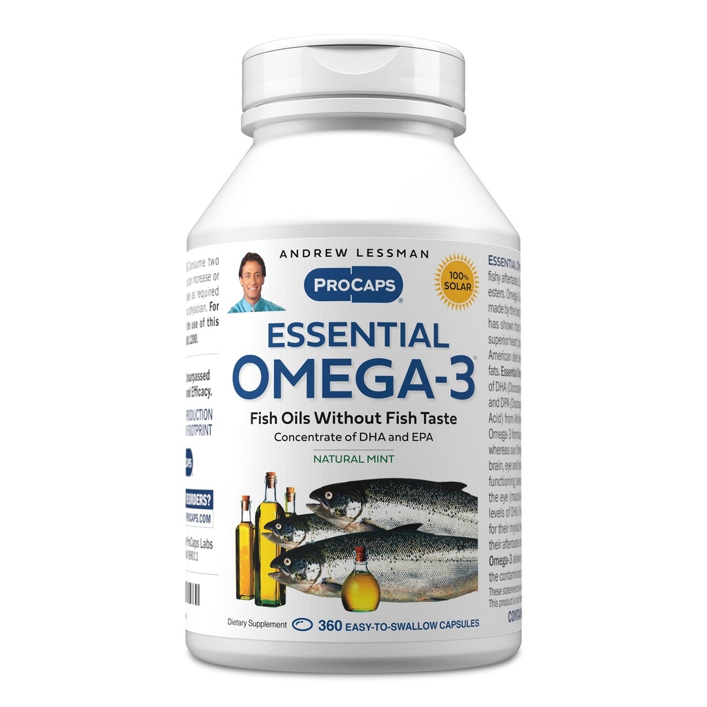 ANDREW LESSMAN Essential Omega-3 Mint - 360 Softgels - Ultra-Pure, High Potency Omega-3 Oils. High DHA, No Stomach Upset, No Contaminants, No Mercury. Small Easy to Swallow Softgels