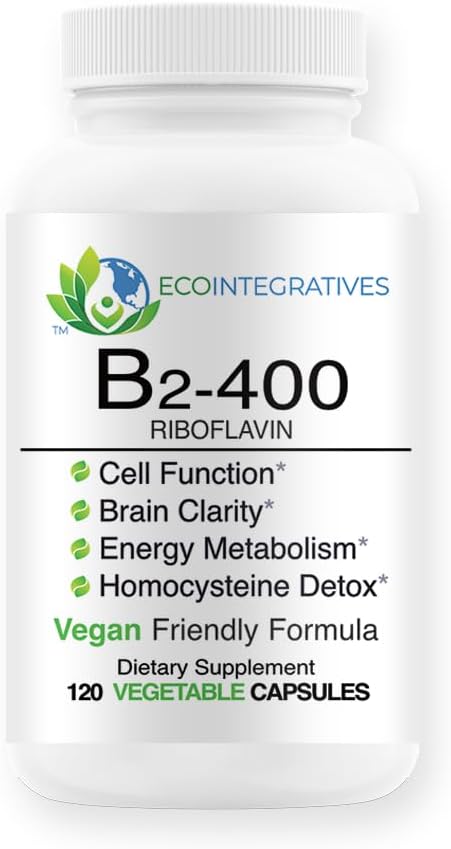 B2-400 Pure Riboflavin - Nervous System Health, Homocysteine Detox, Cardiovascular, Helps Boost Energy, Mental Clarity, Metabolism and Cell Function (120)