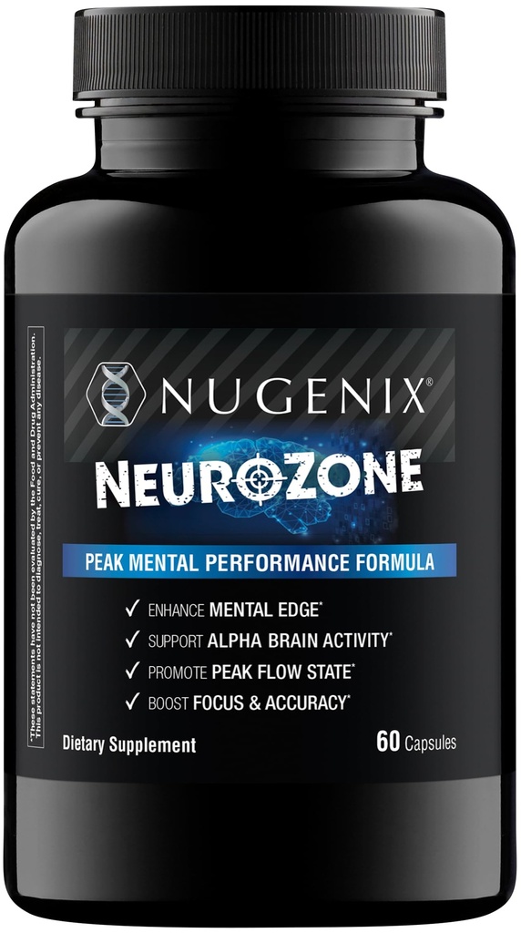 Nugenix NeuroZone - Nootropic Fast-Acting, Alpha Brain Activity, Boosts Focus & Mental Energy, Peak Flow State Support, Cogniboost American Ginseng, EnXtra, Alpha-GPC – 60 Count