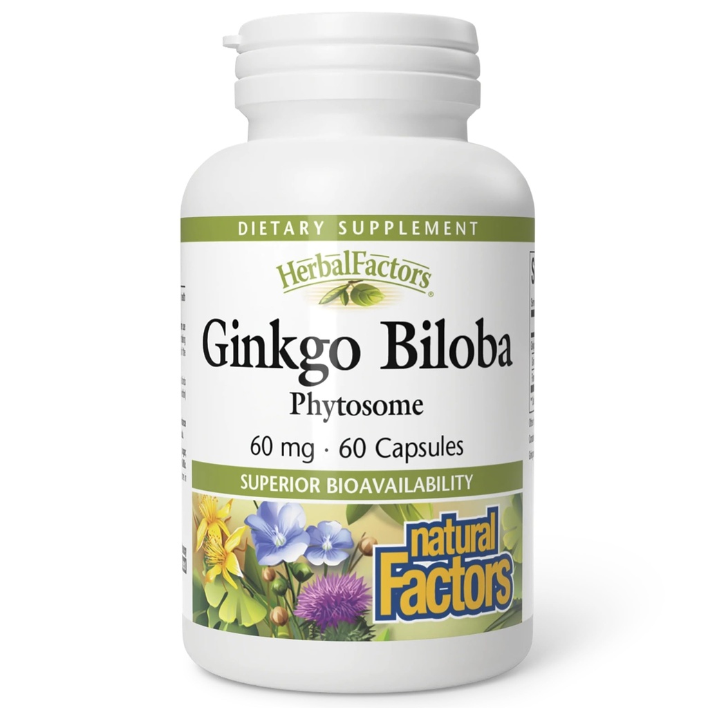 HerbalFactors by Natural Factors, Ginkgo Biloba Phytosome, Supports Circulation and Brain Health, 60 capsules (60 servings)