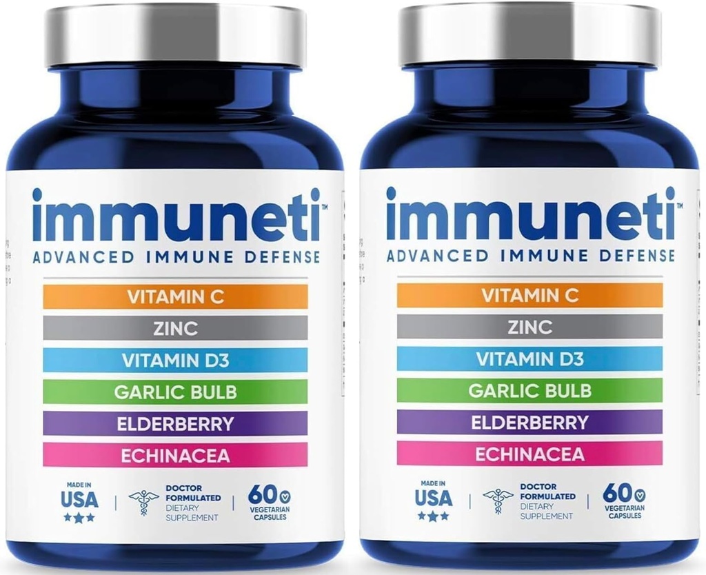 Immuneti - Advanced Immune Defense, 6-in-1 Powerful Blend of Vitamin C, Vitamin D3, Zinc, Elderberries, Garlic Bulb, Echinacea - 2 Pack - Supports Overall Health