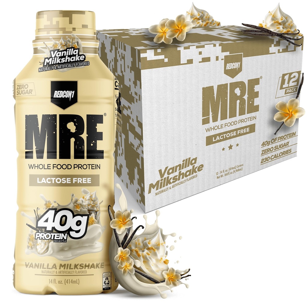 REDCON1 MRE RTD Protein Shake | Vanilla Milkshake | Lactose Free, 40g Protein - 12 Pack, 14 oz