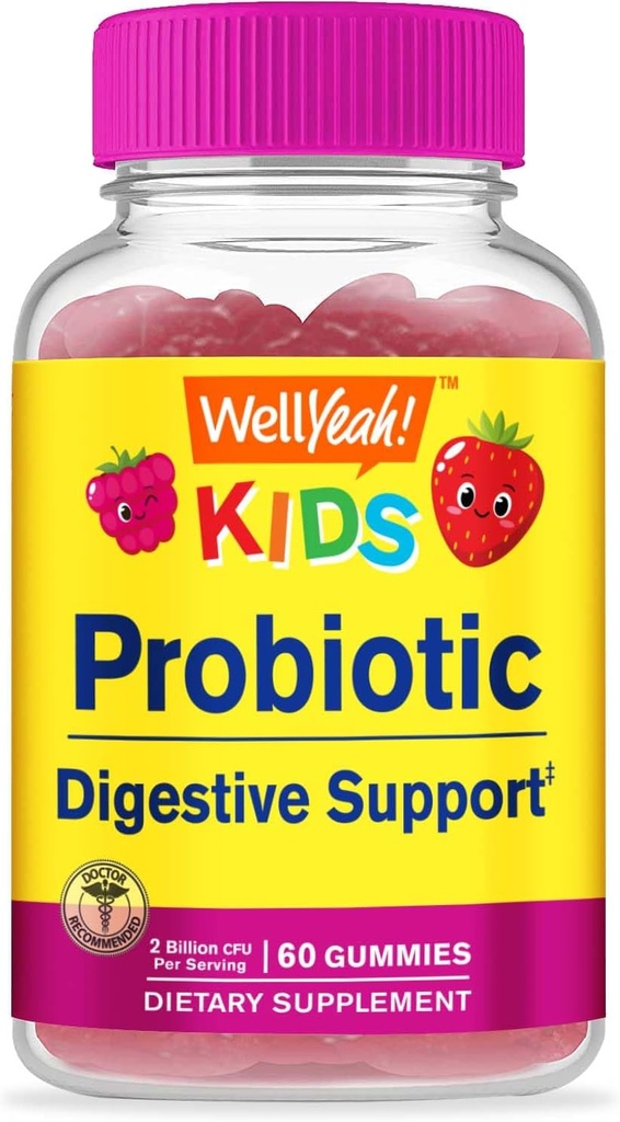 WellYeah Kids Probiotic Gummies - Digestive Support, Gut Health, Immune Support Gummy - Probiotics for Digestive Health - Vegan, Gluten Free - 60 Gummies