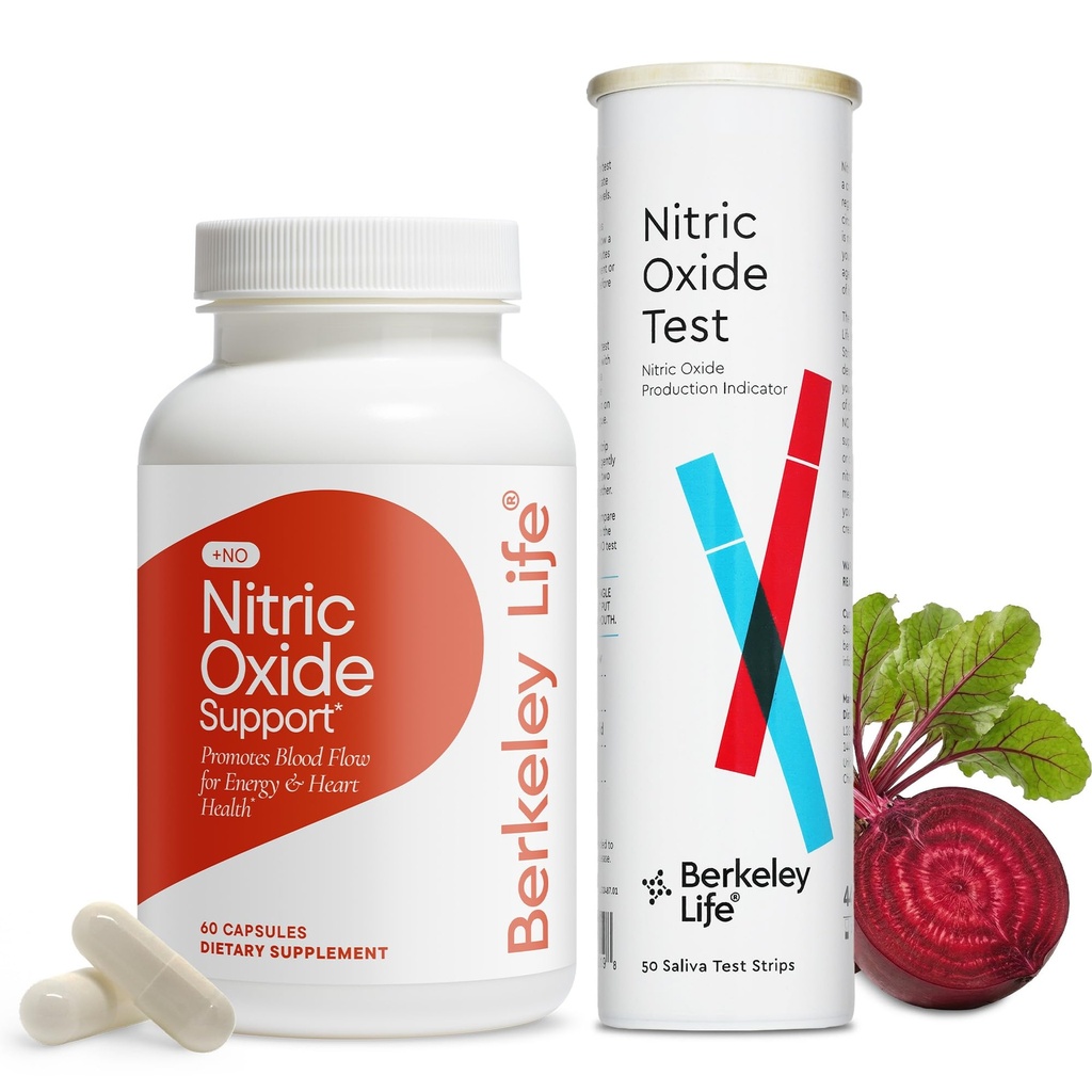 Berkeley Life Nitric Oxide Booster & Test Strips Starter Kit - 60 Capsules & 50 Test Strips - Nitric Oxide Supplements Helps Support Healthy Blood Pressure, Circulation & Cardiovascular Health
