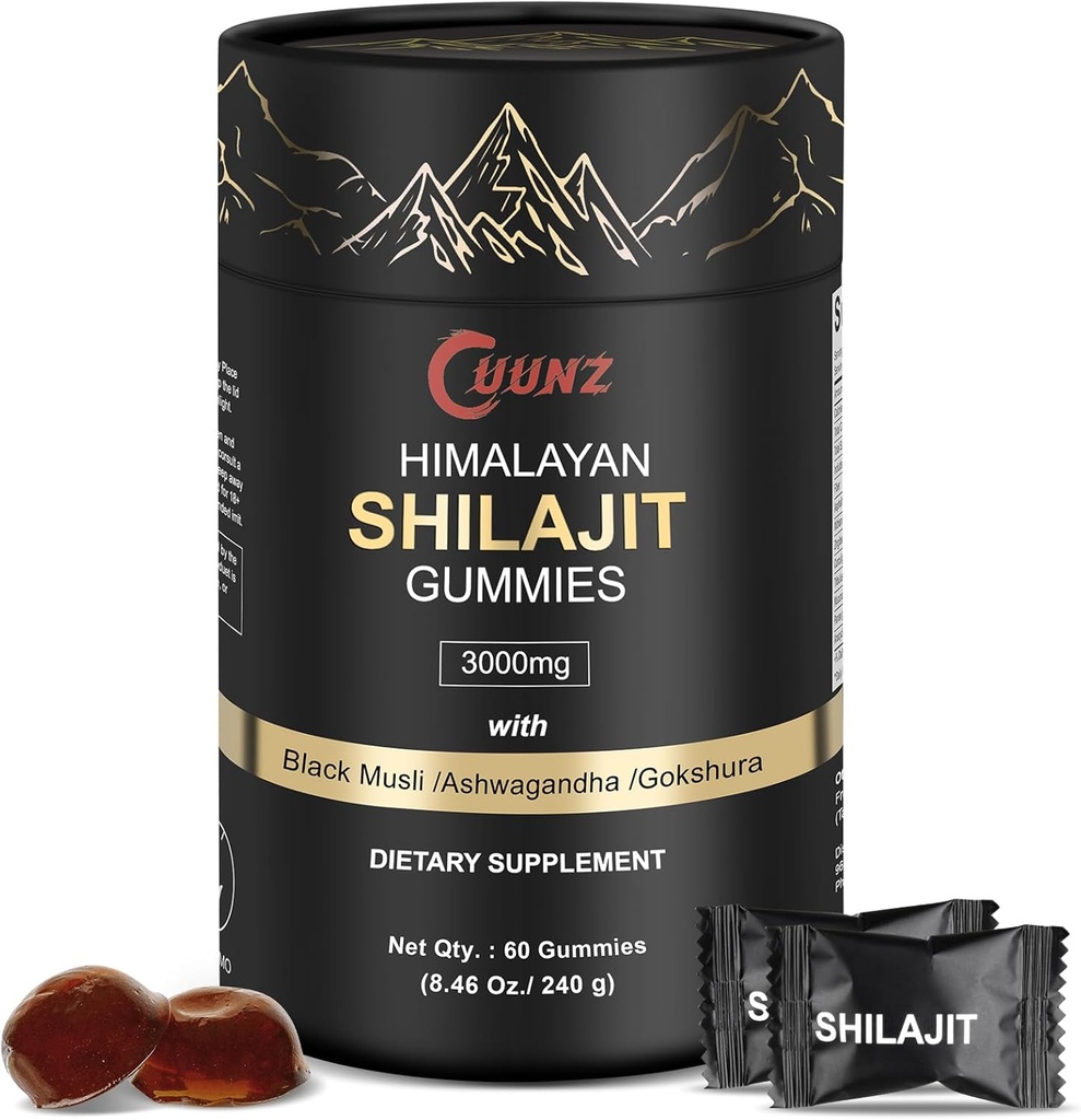 Himalayan Nutritious Shilajit Gummies Gold - Ashwagandha, Gokshura - Fulvic Acid - 85+ Trace Minerals - for Men Women - No Added Sugar (Shilajit Gold Gummies)