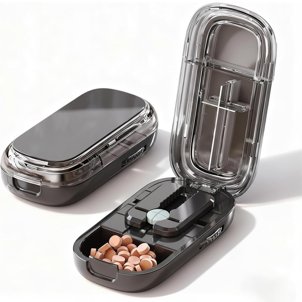 Pill Cutter for Cutting Multiple Pills, 1/2 1/4 Pill Splitter for Large, Small and Tiny Pills, with Improved Sharp Blade, Centering Device (Starlight Black, One Size fits All)