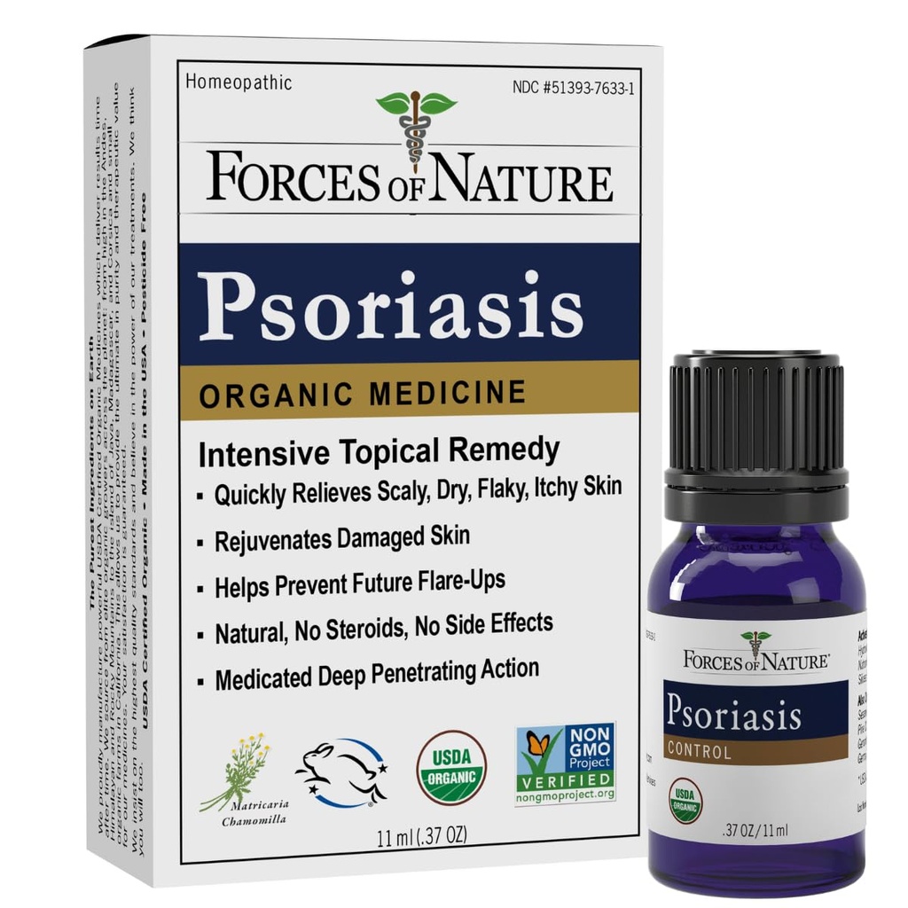 Forces of Nature Psoriasis Treatment, Organic Homeopathic Medicine, 0.37 Fl Oz, Psoriasis Control for Scalp & Skin Care, Multi Symptom Dry Skin Relief