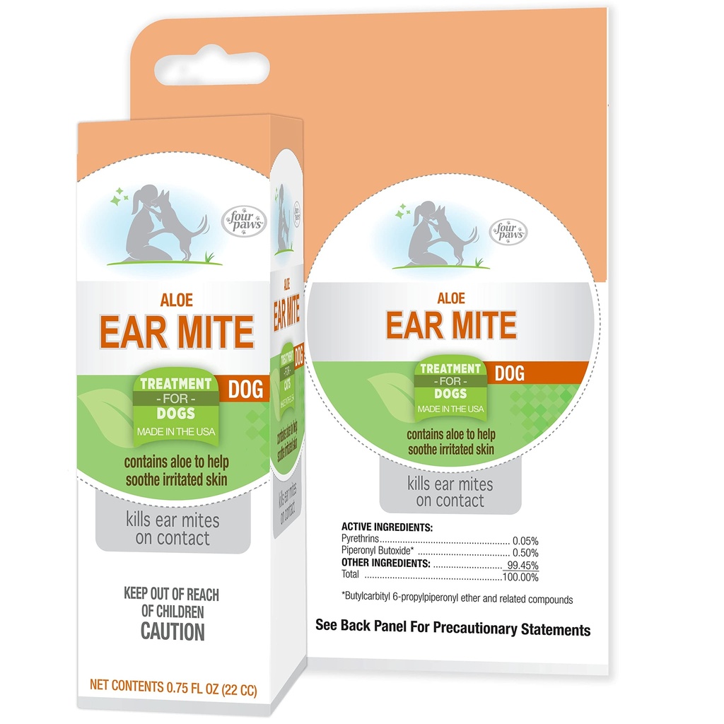 Four Paws Healthy Promise Grooming Soothing Aloe Ear Mite Remedy Solution for Dogs, Odor Reducing & Itch Relief, 0.75 Fl. Oz.