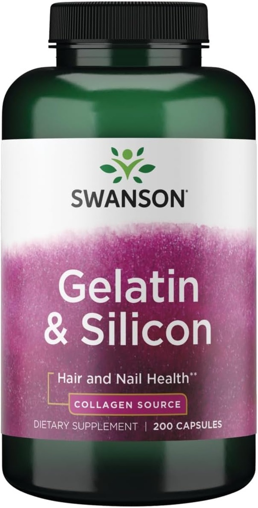 Swanson Gelatin and Silicon - Collagen Proteins Supporting Healthy Hair - Helps Deliver Vital Minerals for Strong Nails and Thick Hair - 20mg and 1.08 Grams - (200 Capsules)