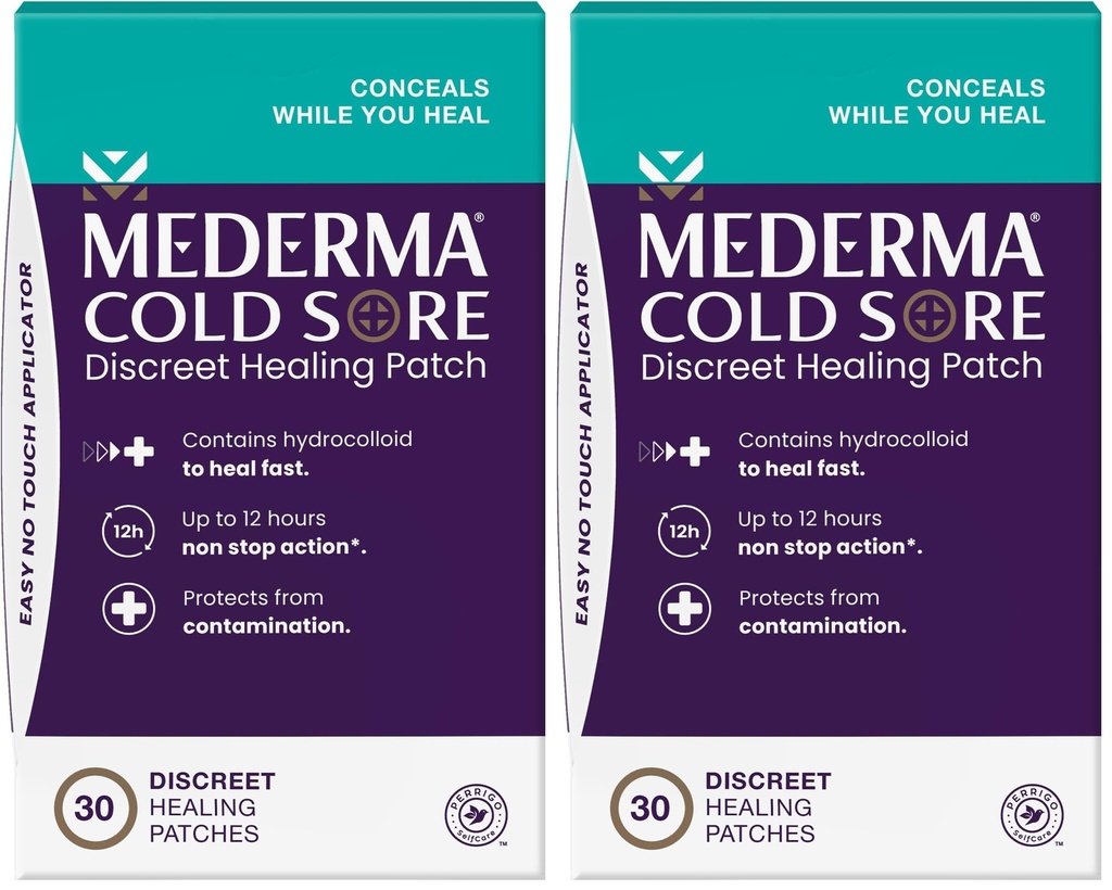 Mederma Cold Sore Discreet Patch - Hydrocolloid Gel for Redness & Swelling, Conceals Cold Sores (30 Patches), (Pack of 2)